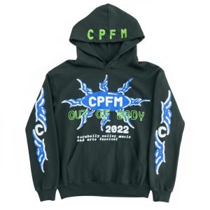 CPFM Hoodie With Out of Body front view showing bold graphic design