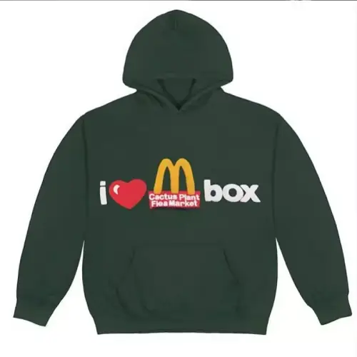 Cactus Plant Flea Market MCDONALD Green Hoodie front view with bold graphic