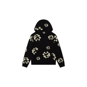 Front view of Denim Tears x CPFM Cactus Tears Wreath Hoodie Black showing embroidered wreath design