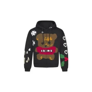 SKIMS x Cactus Plant Flea Market Zip Up Hoodie Teddy Bear front view in beige