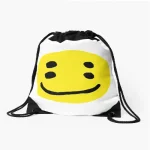 Front view of CPFM Smiley Round Logo Drawstring Bag with round smiley logo