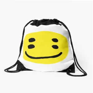 Front view of CPFM Smiley Round Logo Drawstring Bag with round smiley logo