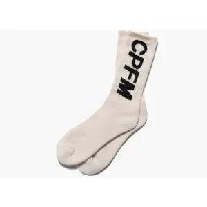 CPFM Tube Socks White front view showing ribbed texture and logo