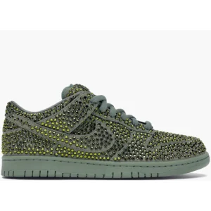 Front view of CPFM x Nike Dunk Low Swarovski covered in sparkling crystals