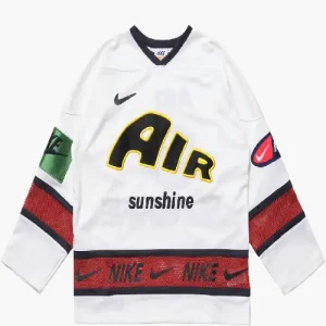 Front view of CPFM x Nike Hockey Jersey White with bold graphics
