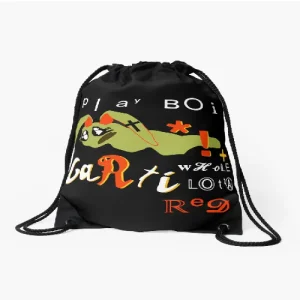 Front view of CPFM x Playboi Carti 4 WLR M3TAMORPHOSIS Drawstring Bag with bold graphic print