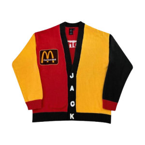 Front view of CPFM x Travis Scott 4 CJ Cardigan Multi with bold CJ graphics