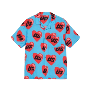 Stussy x CPFM Heart S/S Shirt Blue Red front view with heart graphic