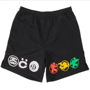 Front view of Stussy x CPFM Icon Water Shorts with bold CPFM graphic print