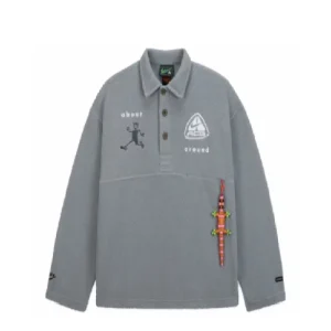 CPFM x Nike ACG L/S Polo Grey Fleece front view showing polo collar and grey fleece fabric